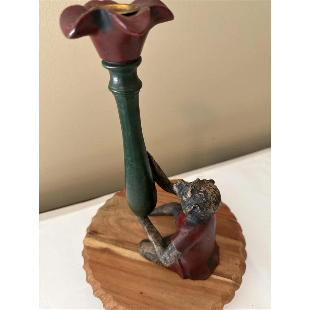 Vtg Bill Huebbe STYLE Butler Monkey in Red Coat Candlestick Candle Holder